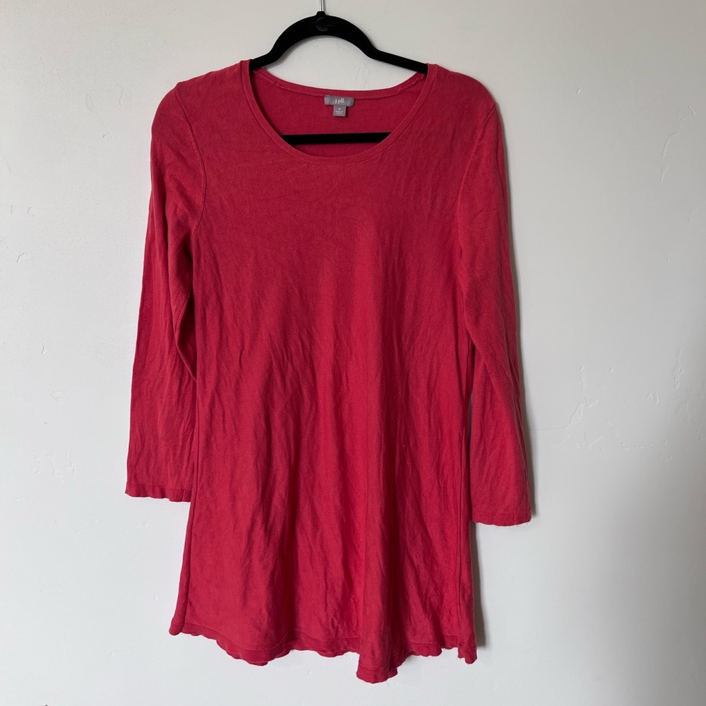 J.Jill Women's Red Long Sleeve Tunic Dress Silk Cotton Blend Holiday Christmas